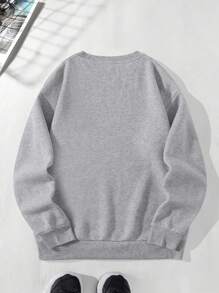 Men's Letter Printed Round Neck Sweatshirt - Grey - View 2