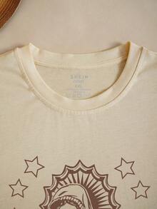 SHEIN LUNE Plus Size Virgin Mary Pattern Short Sleeve T-Shirt - Beige - View 3