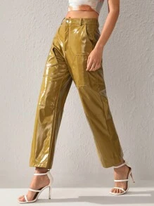 RiRi Designer Solid Color Slanted Pockets Straight-Leg Pants, For Summer, Holiday, Vacation, Festival