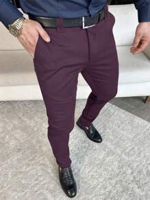 Manfinity Mode Men's Dress Pants With Slanted Pockets - Purple - View 1