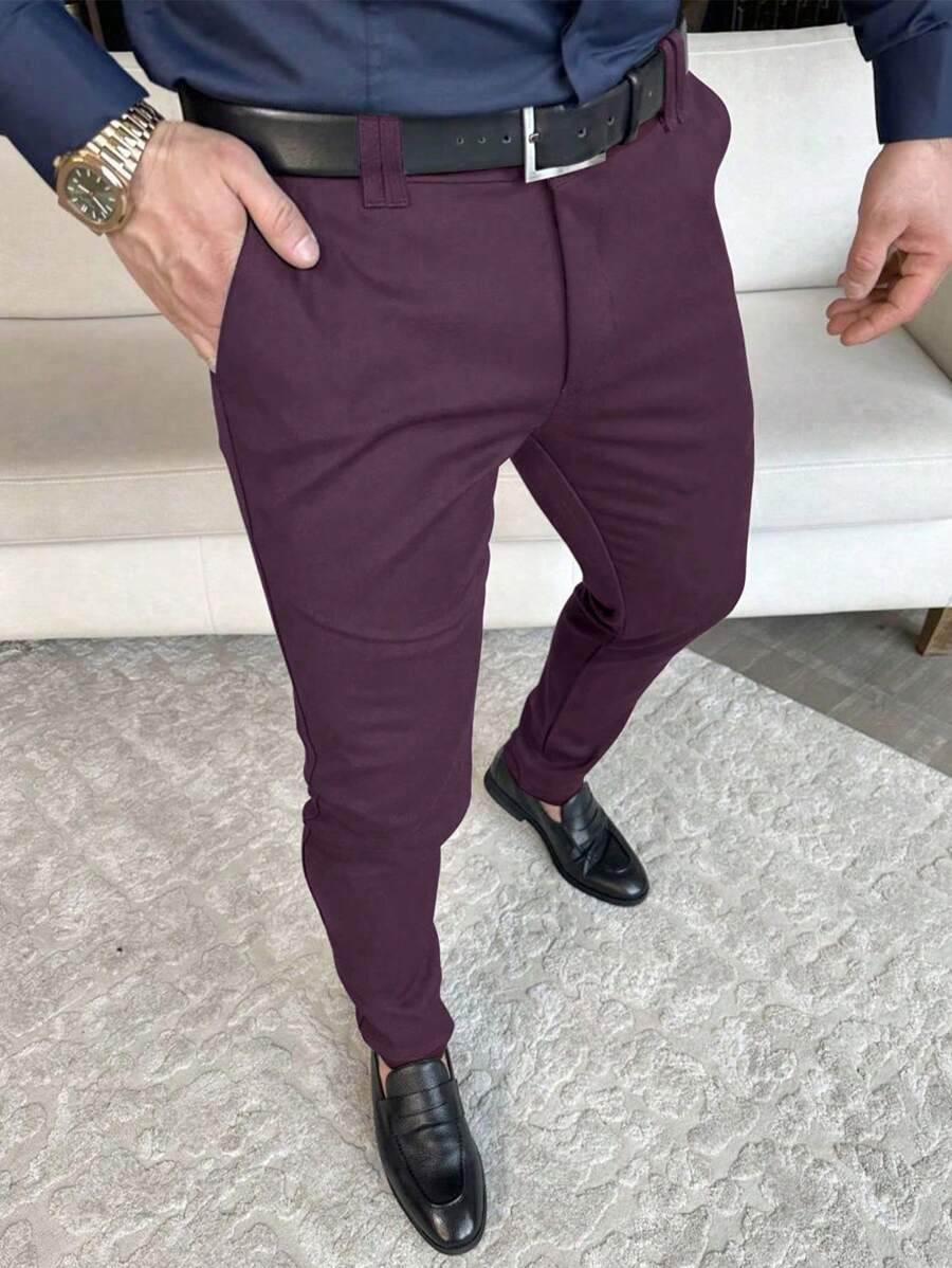 Manfinity Mode Men's Dress Pants With Slanted Pockets - Purple - View 1