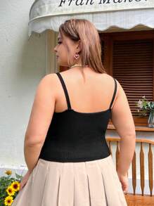 SHEIN Qutie Plus Size Floral Pattern Knitted Cami Top - Black - View 2