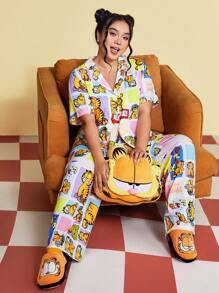 GARFIELD | SHEIN 大尺碼卡通短袖上衣和褲子睡衣套裝 - 彩色 - 查看 3