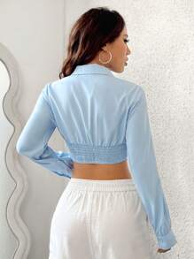 SHEIN Unity Blue Long Sleeve Cropped Shirt - Baby Blue - View 2