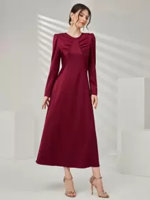 Modelyn Vestido con mangas abullonadas y plisadas de color rojo borgoña para dama - Burdeos - Ver 4
