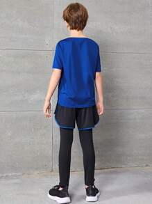SHEIN 3 Cái/bộ Teen Boy Casual Màu Cổ Tròn Tay Ngắn Áo Form Rộng Quần Short Và Bó Sát Quần Dài Thể Thao - Nhiều màu - Xem 2
