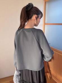 FRIFUL Bow Decorated Long Sleeve Casual Round Neck Sweatshirt - Grey - View 2