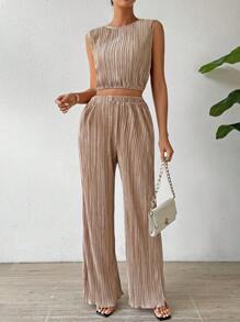 Chiquease 實心紋理休閒套裝 - 卡其色 - 查看 5