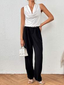 Firerie Camisa De Cuello Drapeado De Color Sólido Para Mujer - Blanco - Ver 4