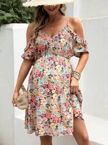 SHEIN 孕妇花卉印花露肩连衣裙 - 彩色 - 查看 6