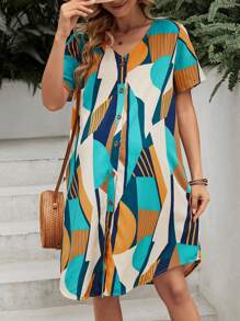SHEIN Maternity Random Printed Front Button-Up Dress