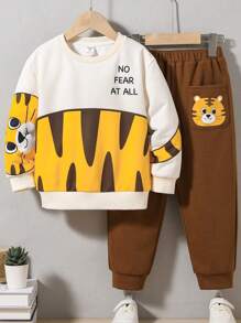 Dễ thương Và Thoải mái Phim hoạt hình động vật Mẫu Vòng cổ Áo nỉ Và Quần thể thao Bộ Đối với Con trai - Màu be - Xem 1