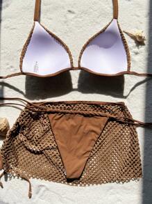Swim DD+ Summer Beach Three-Piece Bikini Set - Coffee Brown - View 4