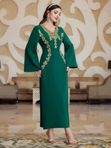 Al Najma Vestido De Manga Acampanada Para Mujeres Con Parche Y Bordado