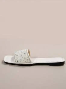 Dép quai kiểu Pháp đính đá trắng thời trang, thoải mái, giản dị dành cho nữ, thích hợp cho hoạt động ngoài trời và thời trang - trắng - Xem 5