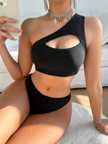 Swim Basics Summer Beach Ladies' One Shoulder Hollow Out Bikini Top