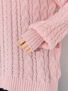 Women's V-Neck Drop Shoulder Long Sleeve Sweater - Pink - View 6