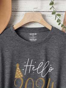 INAWLY 大尺碼女士字母印花短袖t恤 - 深灰色 - 查看 4