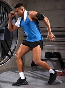 Manfinity Sport PWRUP Shorts deportivos informales de cintura elástica de unicolor para hombre, shorts para gimnasio, pantalones cortos tipo jogger