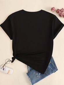SHEIN Slayr Round Neck Short Sleeve T-Shirt - Black - View 2