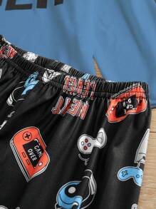 2pcs/Set Boys' Comfortable Casual Video Game Print Long Sleeve Top And Pants Pajama Set