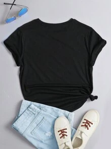 SHEIN EZwear Women's Chicken Pattern Short Sleeve T-Shirt - Black - View 2