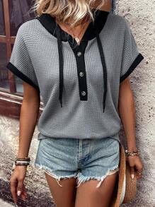 SHEIN LUNE Khối màu Dây rút Hoodie Áo thun - Nhiều màu - Xem 1