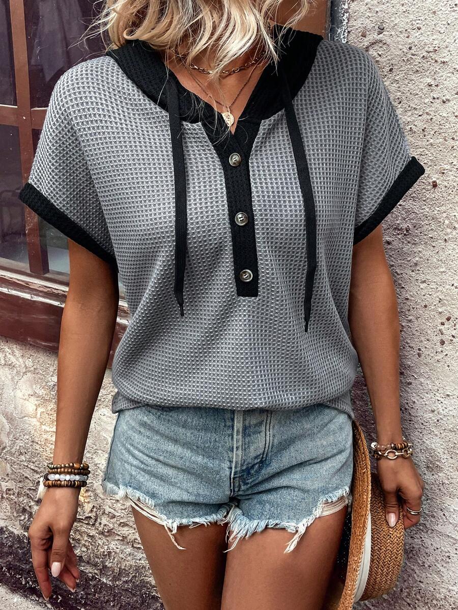 SHEIN LUNE Khối màu Dây rút Hoodie Áo thun - Nhiều màu - Xem 1