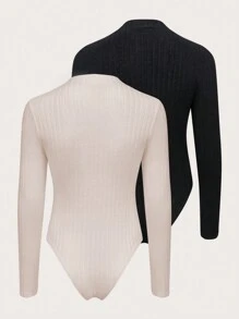 SHEIN Unity 女款純色羅紋針織連身衣 - 彩色 - 查看 2