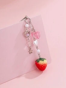 ROMWE Kawaii 1pc Sweet And Lovely Style Strawberry & Star & Crystal & Tassel Pendant Keychain - Multicolor - View 3