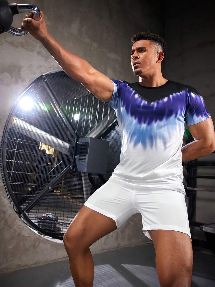 Boyfriend Style Men's Tie-Dye Short Sleeve Sport T-Shirt Workout Tops
