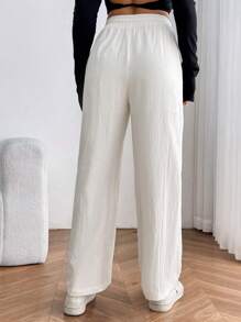 SHEIN PETITE Solid Loose Fit Pants - White - View 2