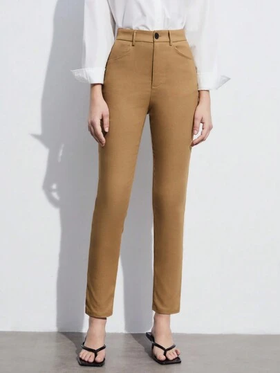 BizChic Women's Stretchy Slim-Fit Trousers With Slant Pockets, Suitable For Work, Commuting, Business Casual, Office Wear, Teacher Uniform, Elegant