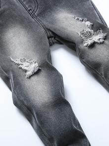 幼童男童彈性破洞牛仔褲 - 深灰色 - 查看 3