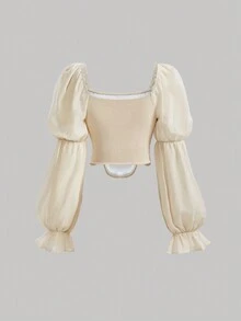 SHEIN MOD 女士角色印花蕾絲拼接襯衫 - 棕色 - 查看 2