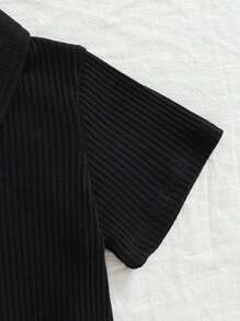 Mały chłopiec Czarny Krótki Rękaw Koszulka polo Z Guzikiem Pół plisy - Czarne - Zobacz 4