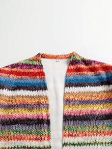 女式長袖休閒條紋夾克,適用於秋冬季節 - 彩色 - 查看 4