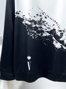 Nam Lá thư In Áo chui đầu Áo nỉ - Đen và trắng - Xem 5