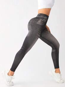 Easithlete High Elastic Seamless Effect Sports Leggings - Dark Grey - View 3