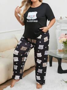 Conjunto De Pijama De Talla Grande Con Estampado De Oso De Dibujos Animados Para El Ocio
