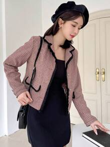 Dazy Designer Ladies' Plaid Lapel Collar Contrast Color Edge Coat Women Blazers,Fall Women Clothes Buisness Attire - Red - View 4