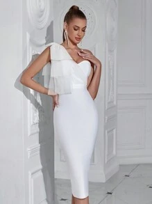 ADYCE High Waist Fitted Bandage Cocktail Dress With Side Slit And Back Zipper, Elegant Summer Graduation Gown - White - View 3