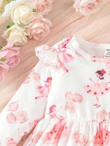 Baby Girl Cute Flower Ballet Dancer Printed Bodysuit For Autumn/Winter - Multicolor - View 5