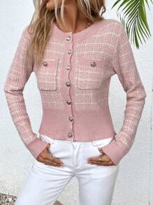Chiquease Plaid Double Pocket Cardigan - Pink - View 6