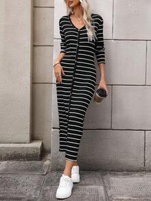 SHEIN LUNE Women's Striped Casual Dress - Black and White - View 4
