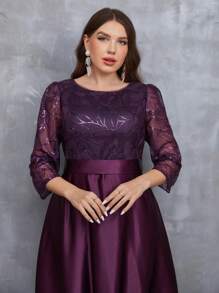 Plus Size Sequin Patchwork Satin Maxi Long Dress With Flared Hem Elegant Formal Prom Wedding Guest Gown, For Graduation, Dinner - 紫色 - 查看 6