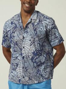 Nam Bản in nhiệt đới Áo sơ mi - Màu xanh lam - Xem 3