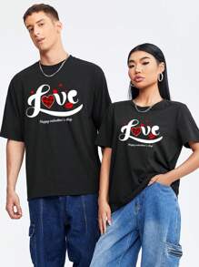 Manfinity Hypemode Loose Fit Men's Valentine's Day Slogan Printed T-Shirt