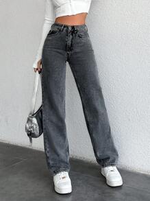 EURMUSE Women's Zip Fly Front Denim Jeans - Grey - View 3