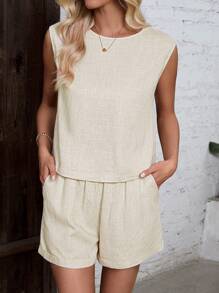 EMERY ROSE Của phụ nữ Màu thuần Giải trí Bộ - Màu be - Xem 3